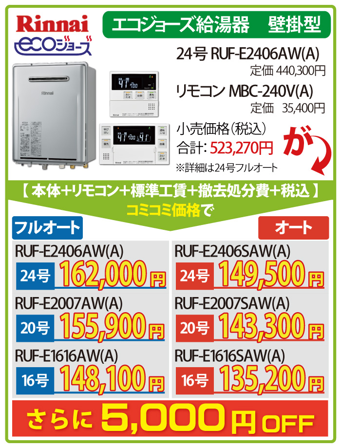 rinnai ecoジョーズ RUF-E2406AW(A)